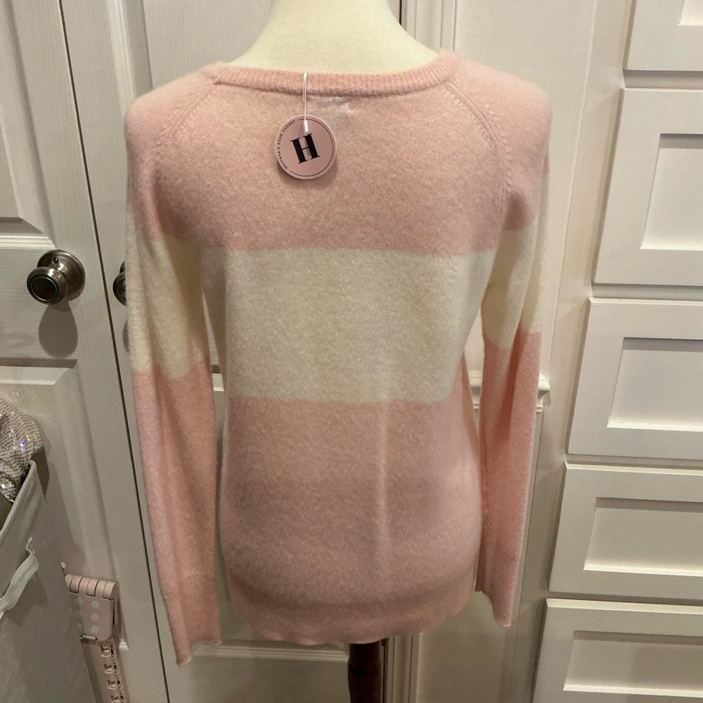 Halogen Soft Pink and Cream Striped 100% cashmere Sweater - Picture 5 of 8